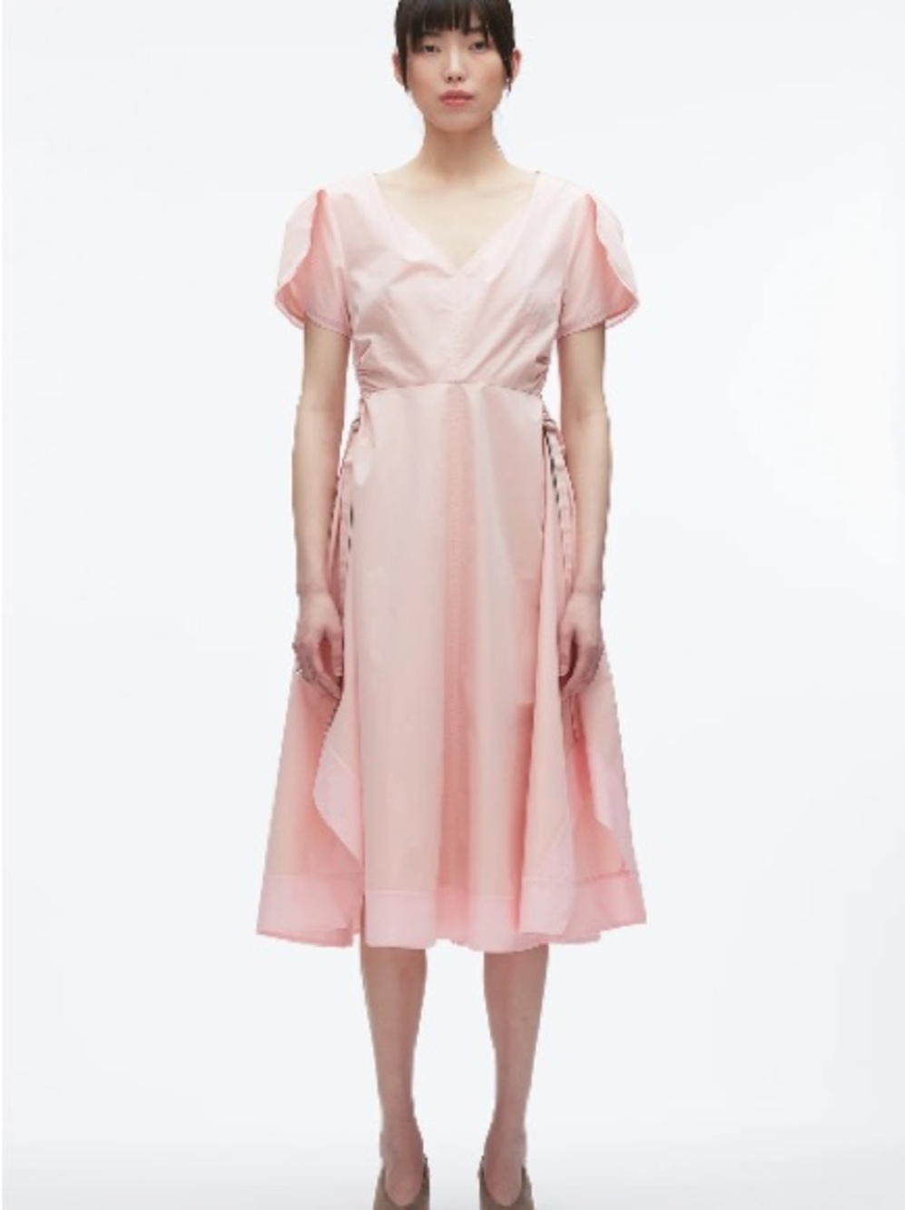 3.1 Phillip Lim Blush Pink V-Neck Midi Dress with Tulip Sleeves